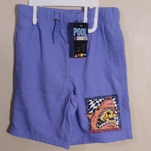 Purple Pool Shorts with Graphic Design